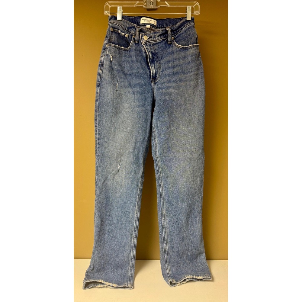 Abercrombie & Fitch Asymmetrical High Rise Straight Jeans Distressed 26